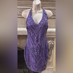 Windsor Purple Sequin Halter Semi-Formal Dress Size Large